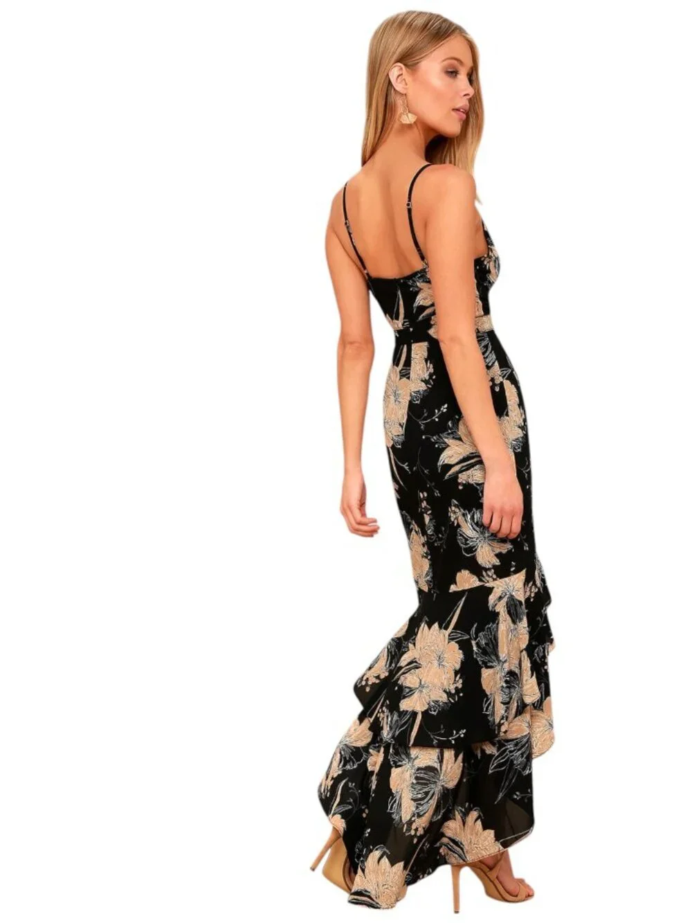 Lulus Darling Daylily Black Floral Ruffle Hi Low Hem Maxi Dress - Picture 2 of 12